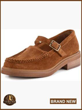 Low Heel Platform Loafers with Buckle, Faux Suede, Comfortable Work Shoes
